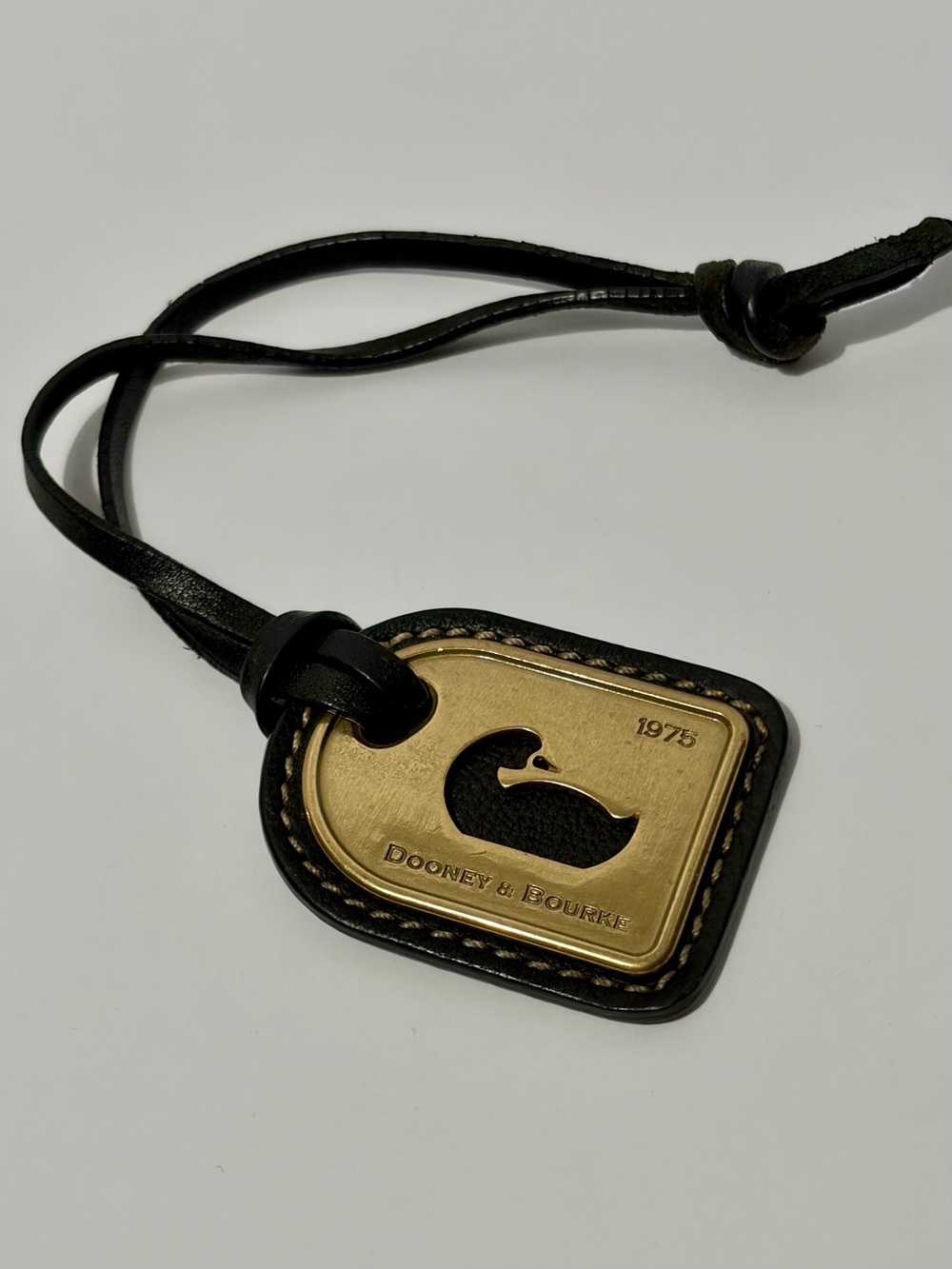 Dooney & Bourke Vintage Black Leather/ Brass Gold Medallion Logo Bag Tag Charm